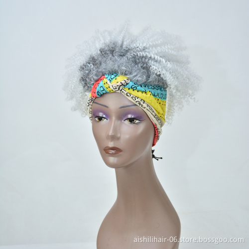 wholesale headband wigs afro kinky curly ombre gray to withe color wig headband synthetic hair wigs for black women